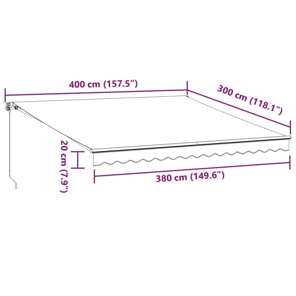 vidaXL Manuell uttrekkbar markise med LED brun 400x300 cm