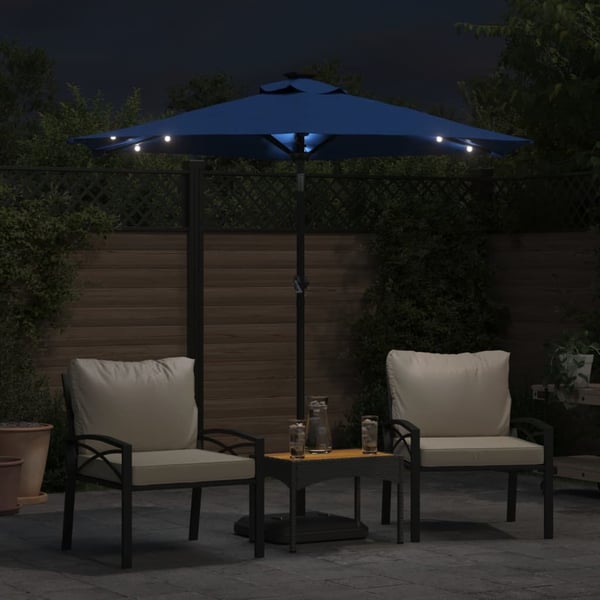vidaXL Hageparasoll med LED og stålstang asurblå 225x225x212 cm