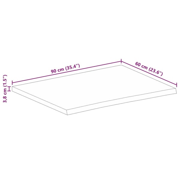 vidaXL bordplade 90x60x3,8 cm naturlig kant massivt ru mangotræ
