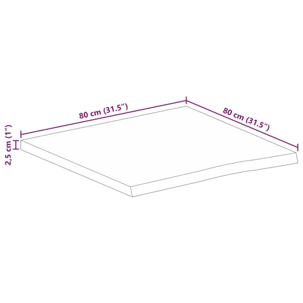 vidaXL Bordplate 80x80x2,5 cm naturlig kant grovt heltre mangotre