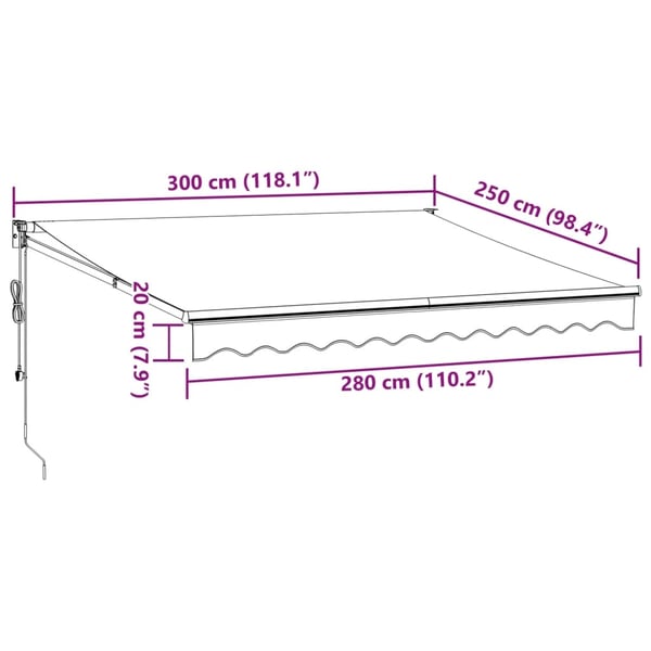 vidaXL Automatisk uttrekkbar markise med LED burgunder 300x250 cm