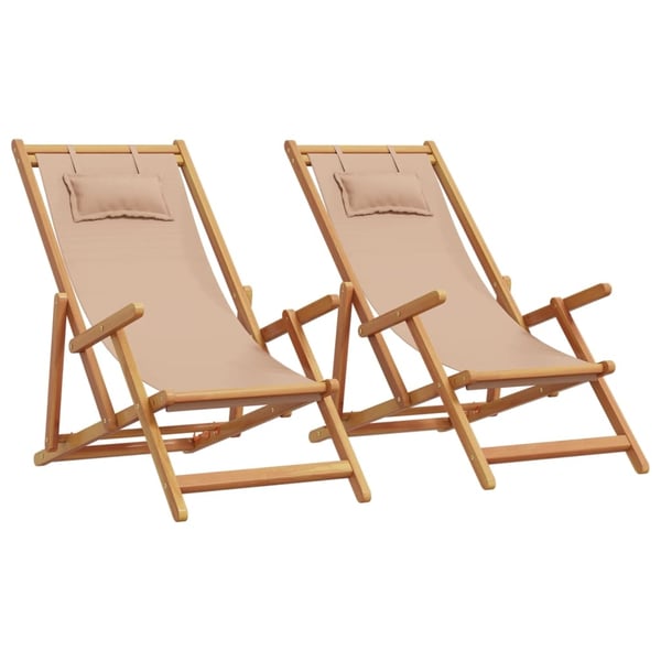vidaXL strandstole 2 stk. foldbar stof og massivt træ gråbrun