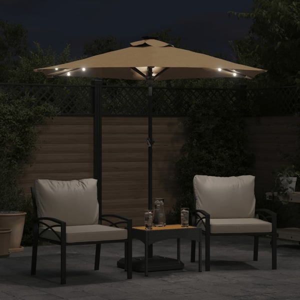 vidaXL Hageparasoll med LED og stålstang gråbrun 225x225x212 cm