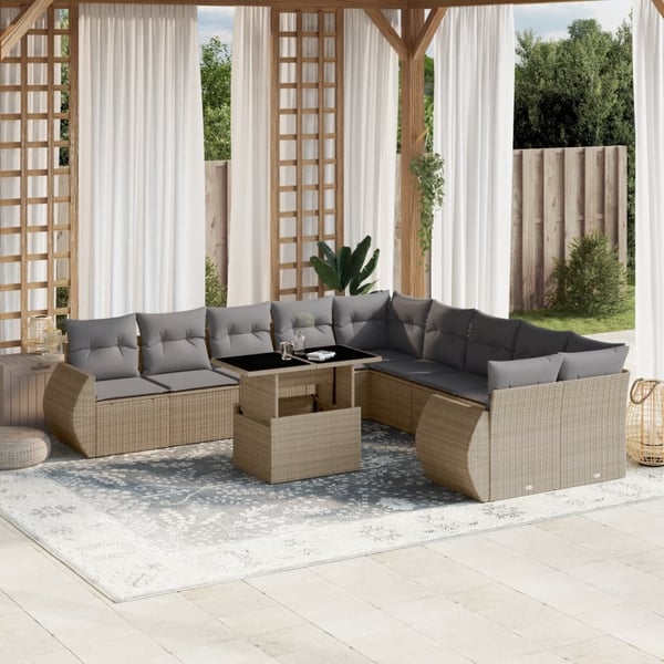 vidaXL sofasæt til haven 11 dele med hynder polyrattan beige
