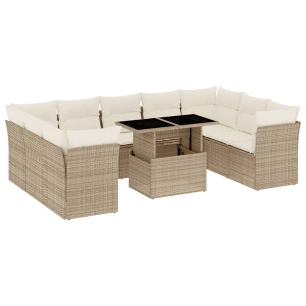 vidaXL sofasæt til haven 10 dele med hynder polyrattan beige