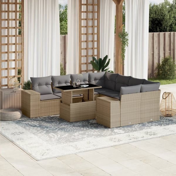 vidaXL sofasæt til haven 9 dele med hynder polyrattan beige