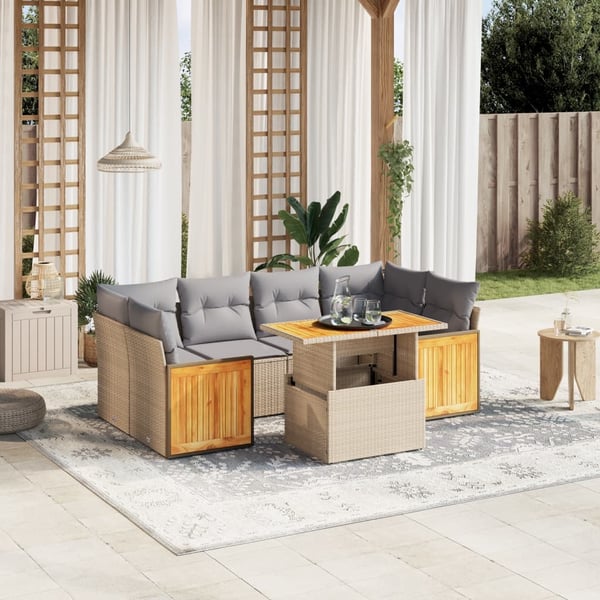 vidaXL sofasæt til haven 7 dele med hynder polyrattan beige