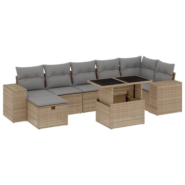 vidaXL sofasæt til haven 8 dele med hynder polyrattan beige