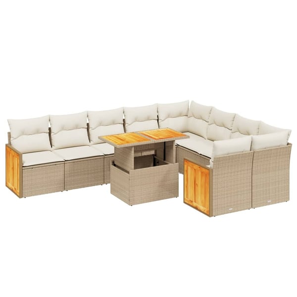 vidaXL sofasæt til haven 10 dele med hynder polyrattan beige