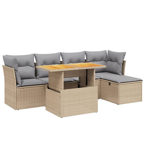 vidaXL Soffgrupp för trädgården med dynor 6 delar beige konstrotting