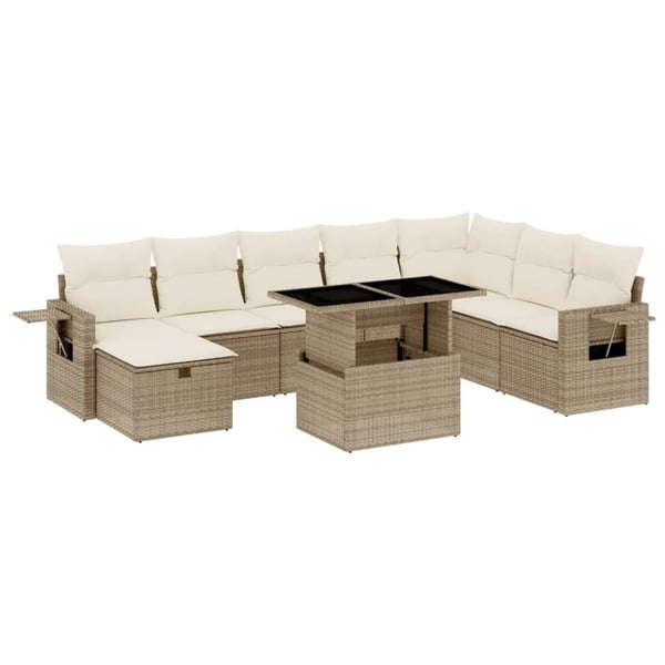 vidaXL sofasæt til haven 9 dele med hynder polyrattan beige