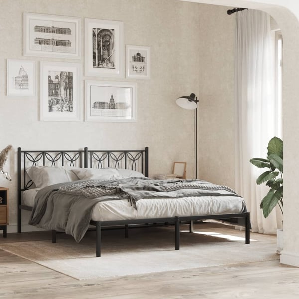 vidaXL Sängram med huvudgavel metall svart 160x200 cm