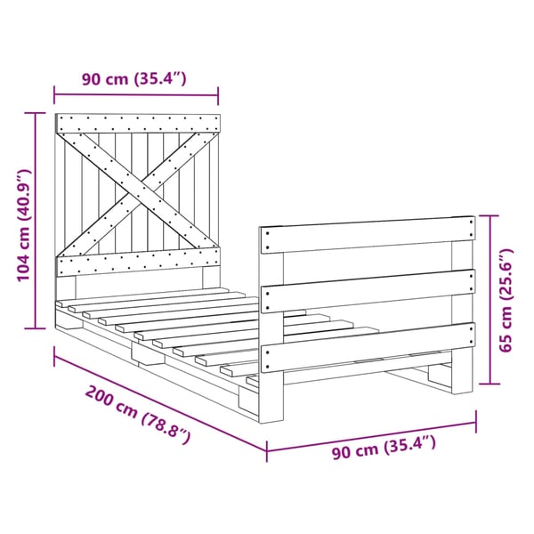 vidaXL Sengeramme med hodegavl 90x200 cm heltre furu
