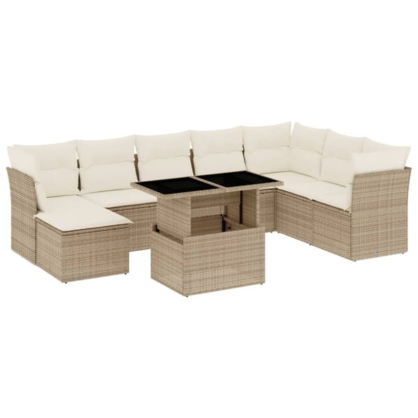 vidaXL Soffgrupp för trädgården med dynor 9 delar beige konstrotting
