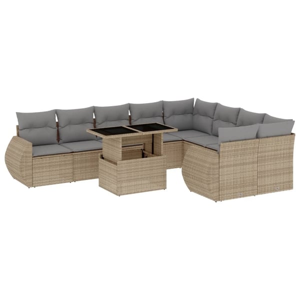 vidaXL sofasæt til haven 10 dele med hynder polyrattan beige