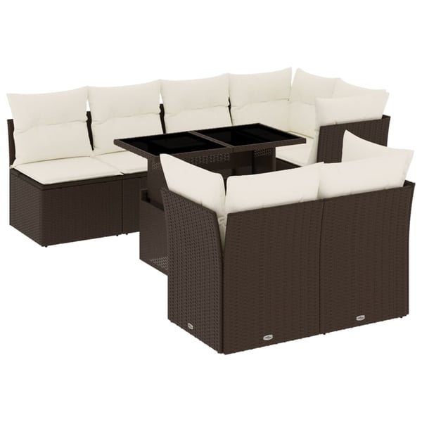 vidaXL sofasæt til haven 8 dele med hynder polyrattan brun