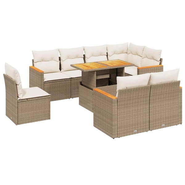 vidaXL sofasæt til haven 9 dele med hynder polyrattan beige