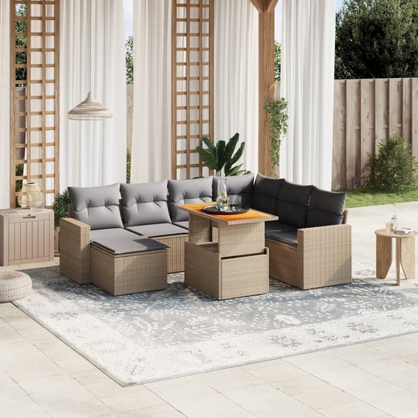 vidaXL sofasæt til haven 8 dele med hynder polyrattan beige