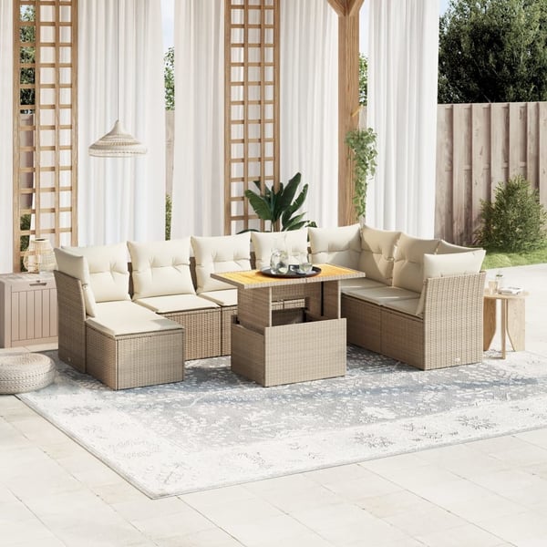 vidaXL sofasæt til haven 9 dele med hynder polyrattan beige