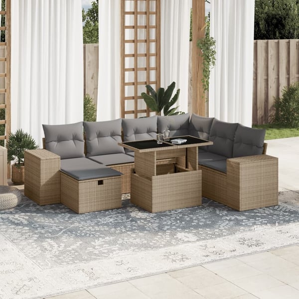 vidaXL sofasæt til haven 8 dele med hynder polyrattan beige