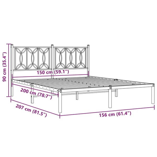 vidaXL Sengeramme i metall med sengegavl svart 150x200 cm