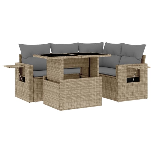 vidaXL sofasæt til haven 5 dele med hynder polyrattan beige