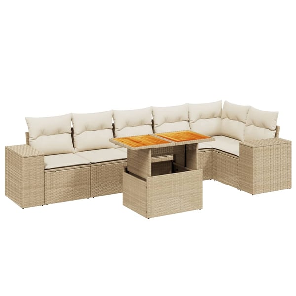 vidaXL sofasæt til haven 7 dele med hynder polyrattan beige