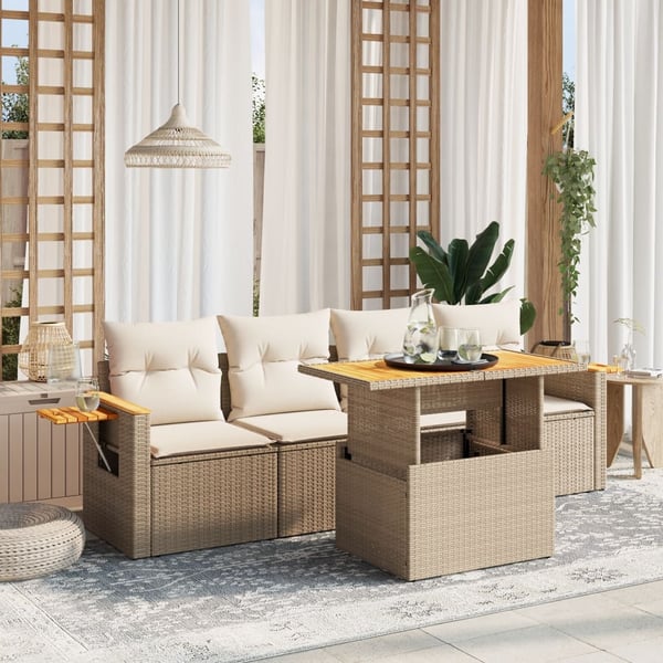 vidaXL sofasæt til haven 5 dele med hynder polyrattan beige
