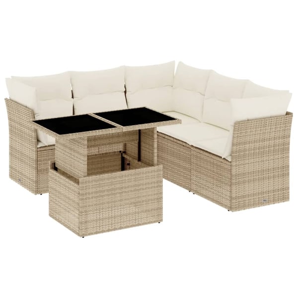 vidaXL sofasæt til haven 6 dele med hynder polyrattan beige