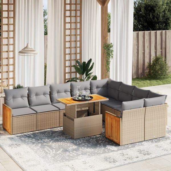vidaXL sofasæt til haven 10 dele med hynder polyrattan beige