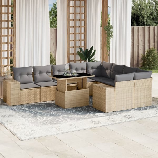 vidaXL sofasæt til haven 10 dele med hynder polyrattan beige