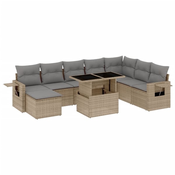 vidaXL sofasæt til haven 9 dele med hynder polyrattan beige