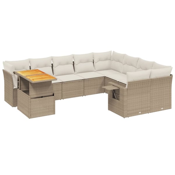 vidaXL sofasæt til haven 10 dele med hynder polyrattan beige