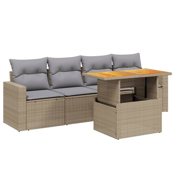 vidaXL sofasæt til haven 5 dele med hynder polyrattan beige