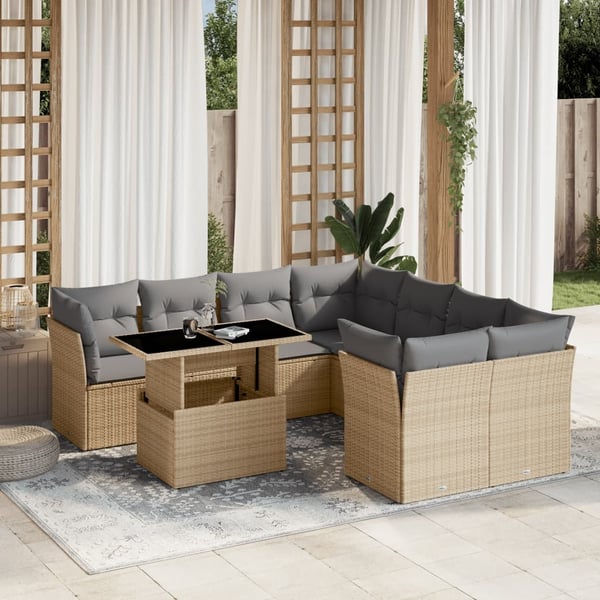 vidaXL sofasæt til haven 9 dele med hynder polyrattan beige