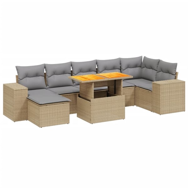 vidaXL sofasæt til haven 8 dele med hynder polyrattan beige