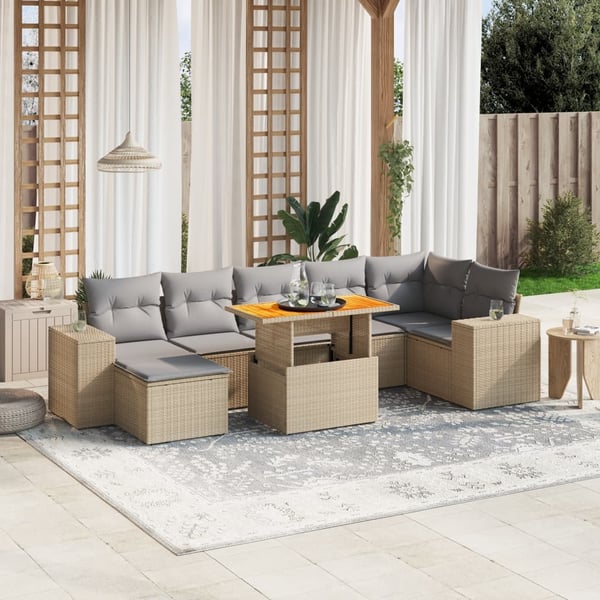 vidaXL sofasæt til haven 8 dele med hynder polyrattan beige
