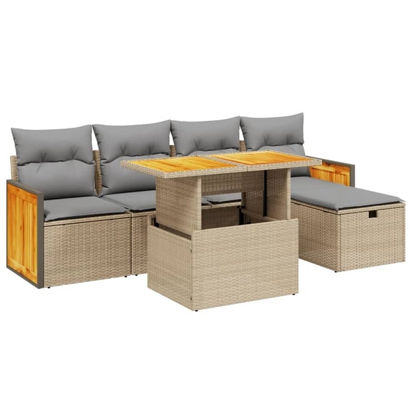 vidaXL sofasæt til haven 6 dele med hynder polyrattan beige