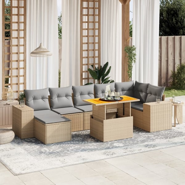 vidaXL sofasæt til haven 8 dele med hynder polyrattan beige