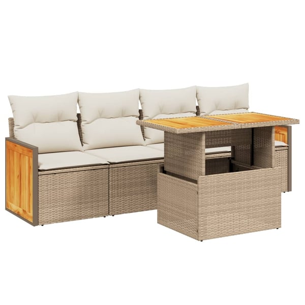 vidaXL sofasæt til haven 5 dele med hynder polyrattan beige