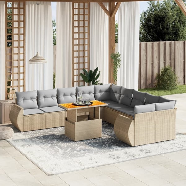 vidaXL sofasæt til haven 11 dele med hynder polyrattan beige