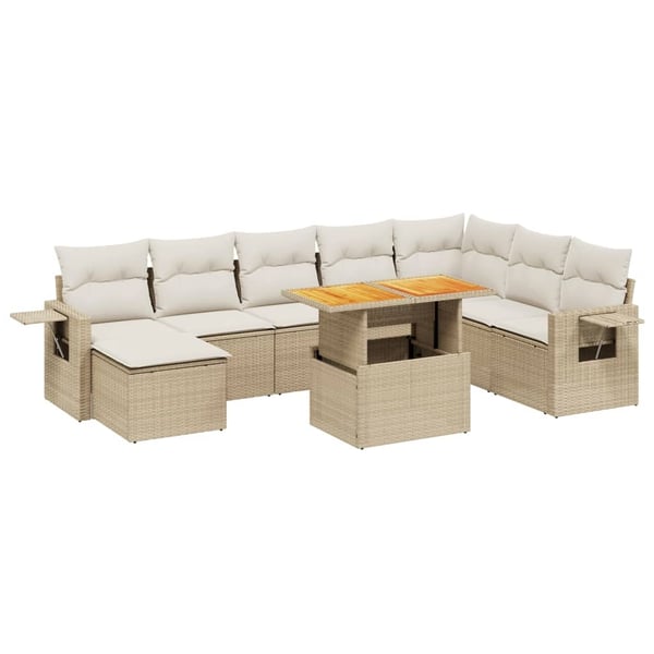 vidaXL Soffgrupp för trädgården med dynor 9 delar beige konstrotting