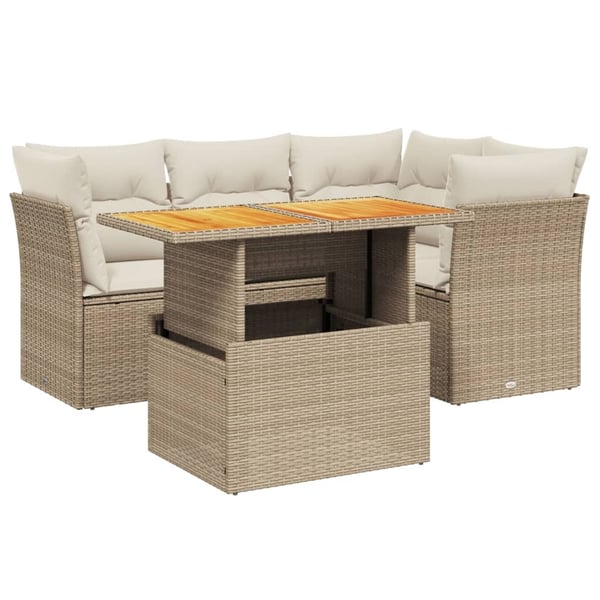 vidaXL sofasæt til haven 5 dele med hynder polyrattan beige