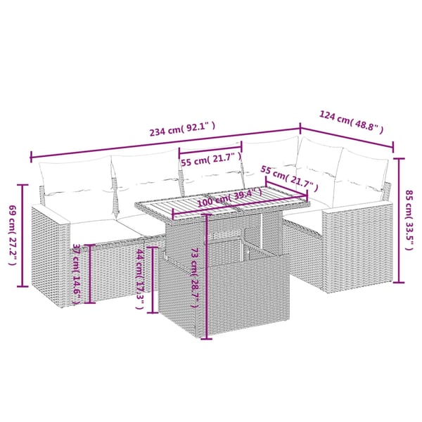 vidaXL sofasæt til haven 6 dele med hynder polyrattan beige