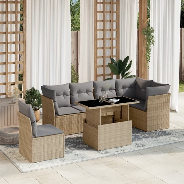 vidaXL sofasæt til haven 7 dele med hynder polyrattan beige