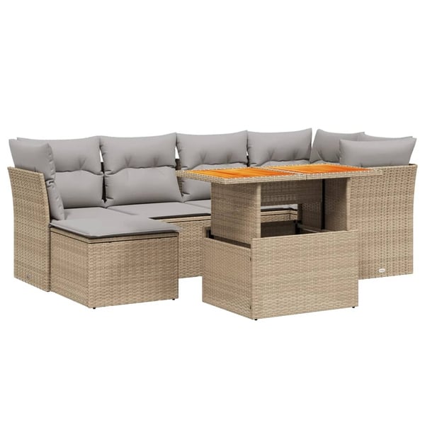 vidaXL sofasæt til haven 7 dele med hynder polyrattan beige