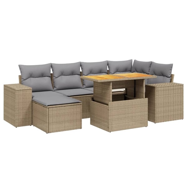 vidaXL sofasæt til haven 7 dele med hynder polyrattan beige