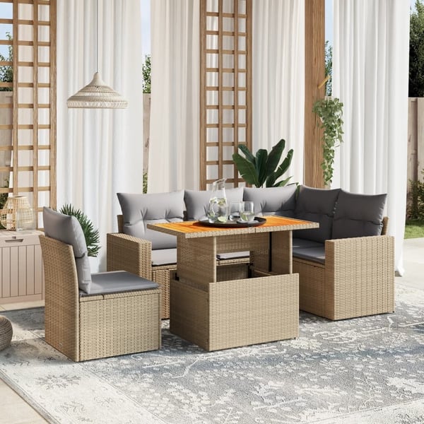 vidaXL sofasæt til haven 6 dele med hynder polyrattan beige