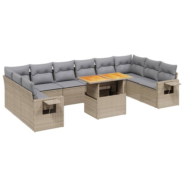 vidaXL sofasæt til haven 11 dele med hynder polyrattan beige