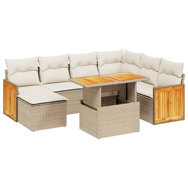 vidaXL sofasæt til haven 8 dele med hynder polyrattan beige